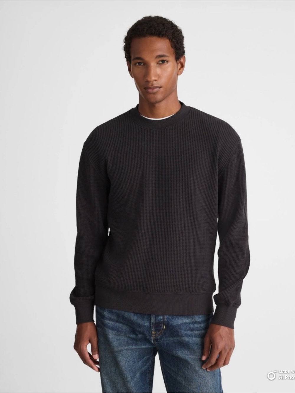 Madewell Men’s Black Waffle Knit Sweatshirt Size Medium NWT Casual Fall Winter